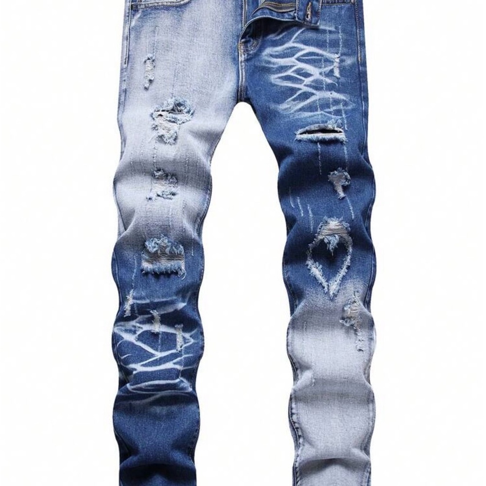 SHEIN Men Color-block Ripped Frayed Bleach
Wash Jeans
